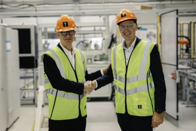 First Ammonia CEO Joel Moser and Topsoe Power-to-X CEO Kim Hedegaard at Topsoe’s Herning factory in Denmark.