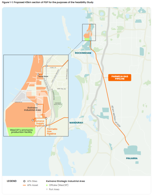 Geographic overview of the feasibility study of APA Group and WesFarmers.