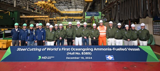 Steel cutting ceremony for construction of EXMAR’s first ammonia-powered, midsized gas carrier in Ulsan.