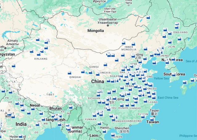 Map of current ammonia plants in China.