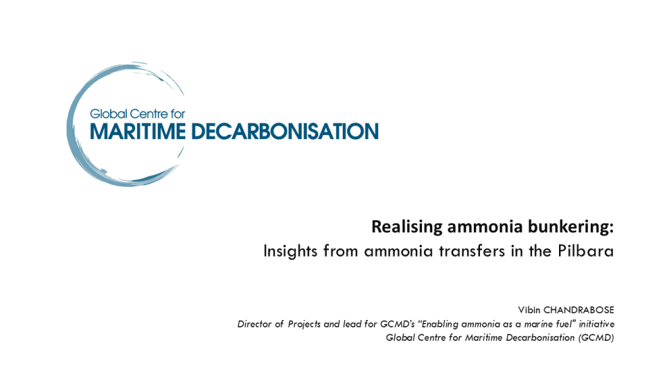 Realising ammonia bunkering: Insights from ammonia transfers in the Pilbara